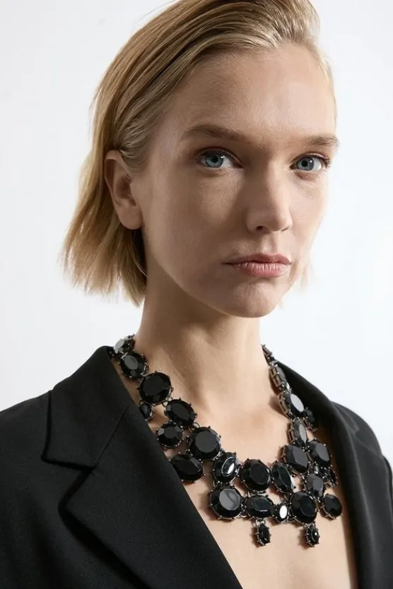 Karen Millen Crystal Detail Scatter Statement Necklace black Discount