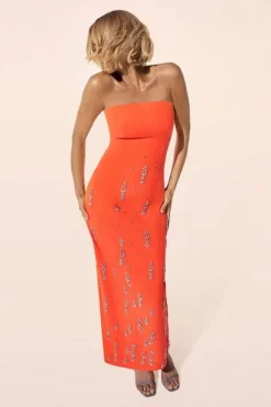 Karen Millen Crystal Embellished Bandeau Midaxi Dress red Fashion