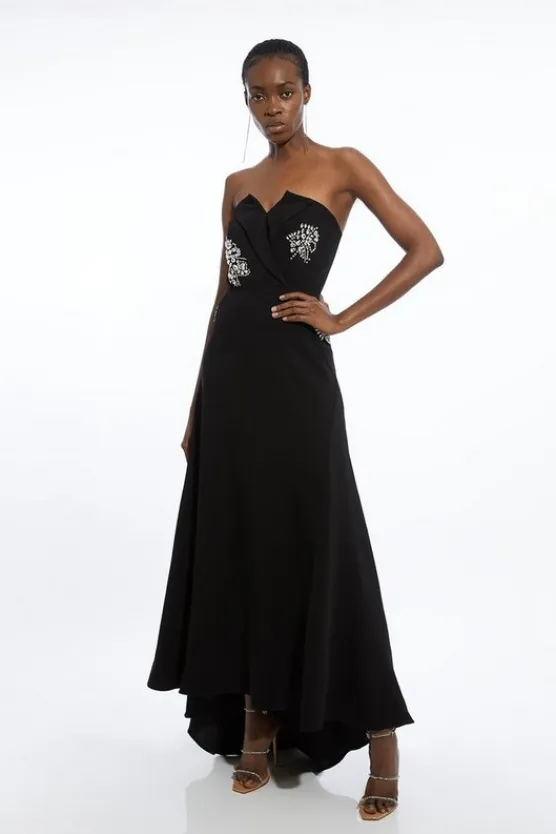 Karen Millen Crystal Embellished Bandeau Tailored Contrast Maxi Dress black Online