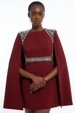Karen Millen Crystal Embellished Cape Detail Mini Dress plum Discount