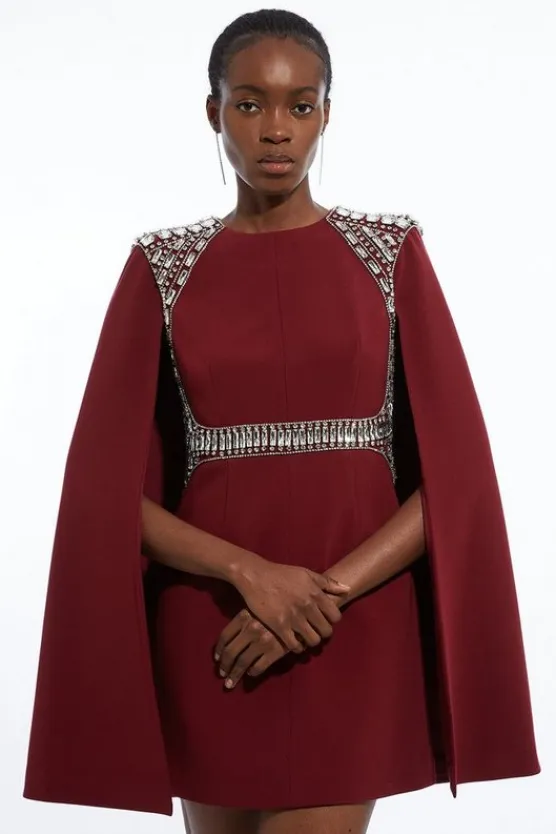 Karen Millen Crystal Embellished Cape Detail Mini Dress plum Discount