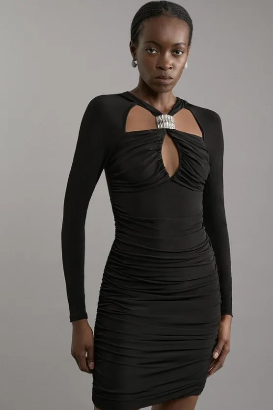 Karen Millen Crystal Embellished Draped Mini Dress black Discount
