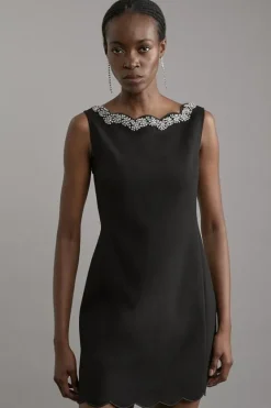 Karen Millen Crystal Embellished Scalloped Tailored Mini Dress black Online