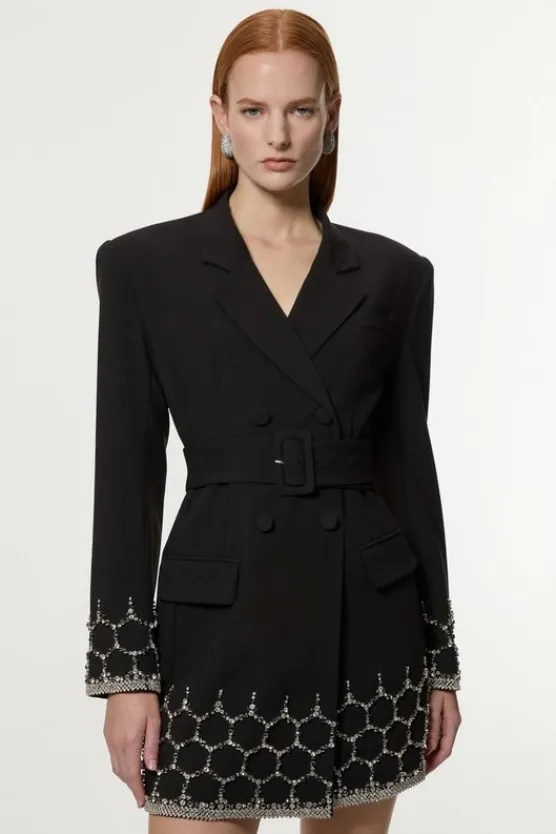 Karen Millen Crystal Embellished Tailored Blazer Mini Dress black Online
