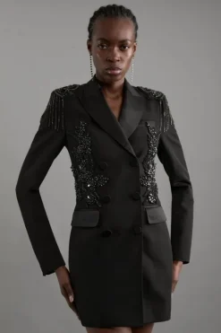 Karen Millen Crystal Embellished Tailored Tuxedo Blazer Mini Dress black Sale