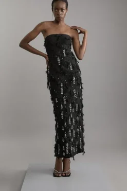 Karen Millen Crystal Embellished Textured Jacquard Bandeau Tailored Midaxi Dress black Sale