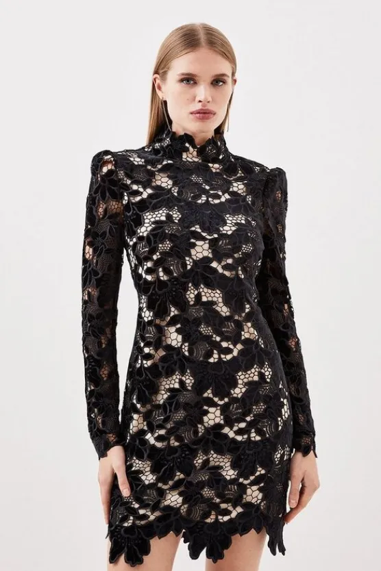 Karen Millen Cutwork Velvet Mini Dress black Sale