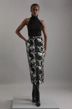 Karen Millen Denim All Over Floral Sequin Set black Clearance