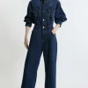 Karen Millen Denim Button Through Jumpsuit Fashion