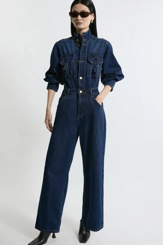 Karen Millen Denim Button Through Jumpsuit Fashion
