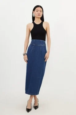 Karen Millen Denim Contrast Stitch Detail Set midblue Hot