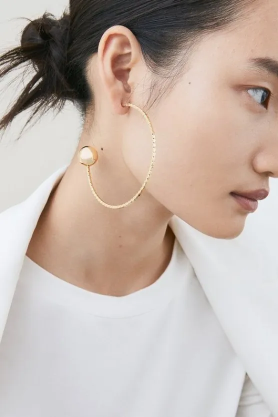 Karen Millen Detailed Large Hoop Earrings gold Discount