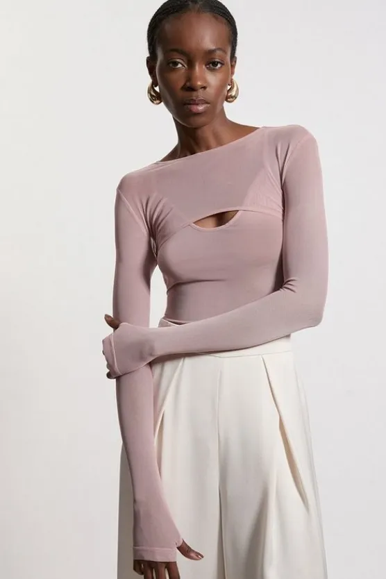 Karen Millen Double Layered Mesh Bodysuit blush Sale
