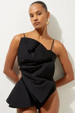 Karen Millen Drama Ruffle Strappy High Leg Swimsuit black Online
