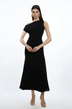 Karen Millen Drapey Crepe Jersey Corset Detail Maxi Dress black Fashion