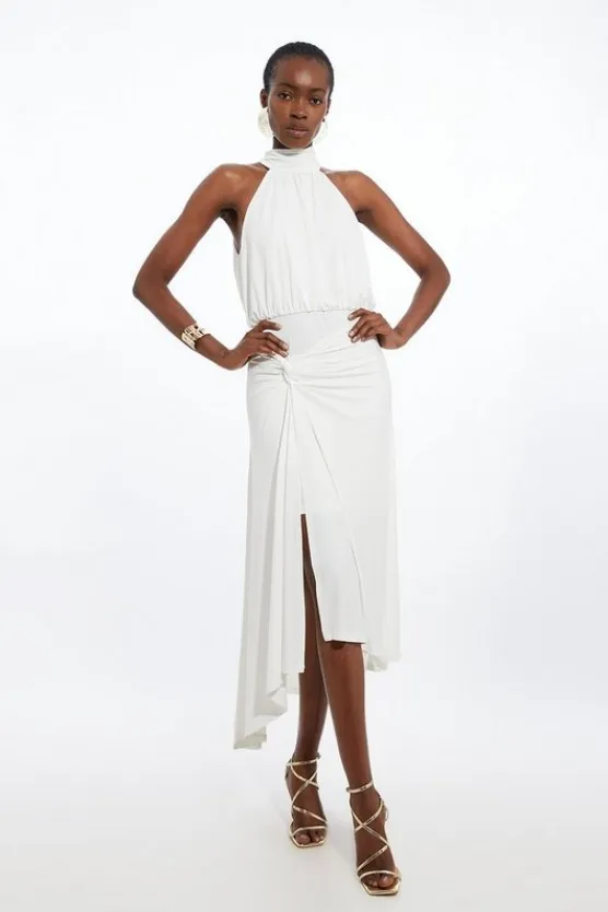 Karen Millen Drapey Crepe Jersey Halter Maxi Dress ivory Sale