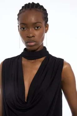 Karen Millen Drapey Crepe Jersey Twist Front Top black Sale
