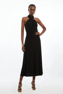 Karen Millen Drapey Jersey Twist Neck Maxi Dress black Clearance