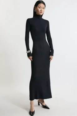 Karen Millen Drapey Ribbed Knit Column Midaxi Dress navy Best