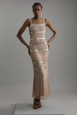 Karen Millen Embellished And Beaded Strappy Maxi Dress nude Best