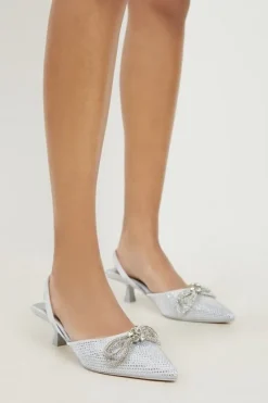 Karen Millen Embellished Bow Detail Low Heel silver New