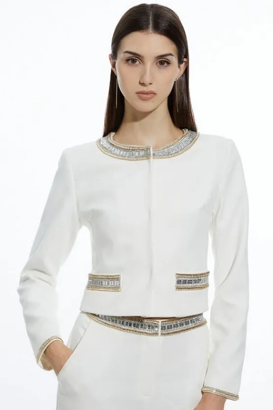 Karen Millen Embellished Detail Suit Set ivory Best
