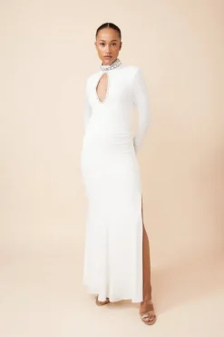 Karen Millen Embellished Jersey Crepe Maxi Dress ivory Best