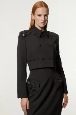 Karen Millen Embellished Tailored Double Breast Jacket black Hot