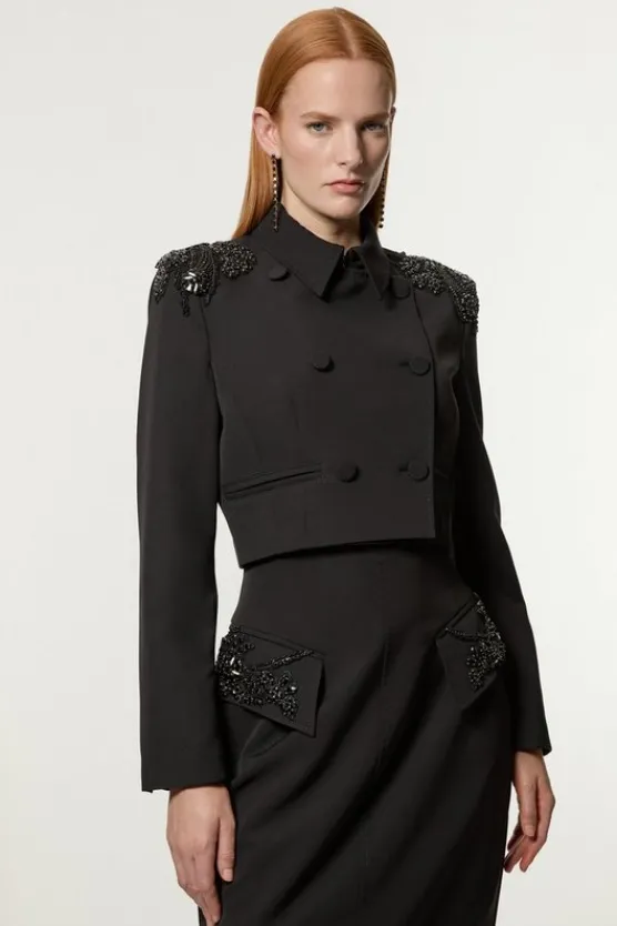 Karen Millen Embellished Tailored Double Breast Jacket black Hot