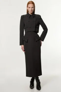 Karen Millen Embellished Tailored Pocket Detail Maxi Skirt black Best