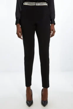 Karen Millen Embellished Waistband Slim Leg Dress Pants black Online