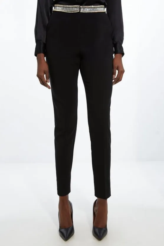 Karen Millen Embellished Waistband Slim Leg Dress Pants black Online