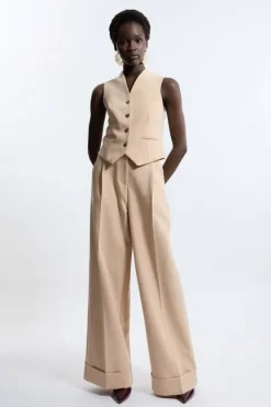 Karen Millen Essential Tailored Wide Leg Pants beige New