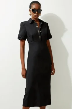 Karen Millen Essential Techno Shirt Sleeve Woven Shirt Dress With Gold Hardware black Clearance