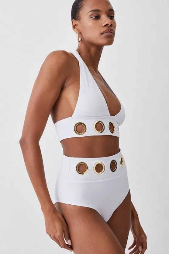 Karen Millen Eyelet Detail Halter Neck Bikini Set white Outlet