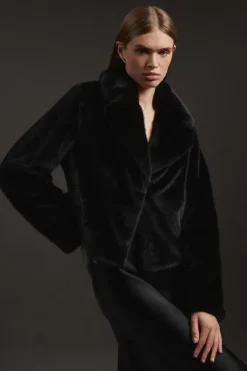 Karen Millen Faux Fur Cropped Jacket black Best