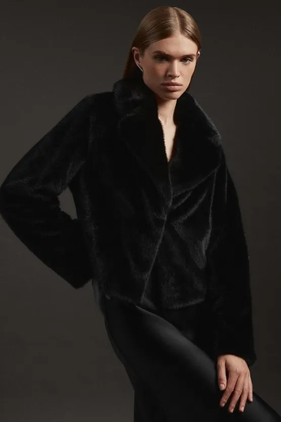 Karen Millen Faux Fur Cropped Jacket black Best