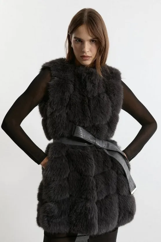 Karen Millen Faux Fur Panelled Vest darkgrey Online