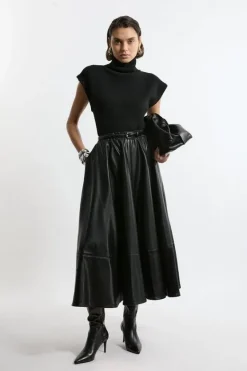 Karen Millen Faux Leather Full Maxi Skirt black Fashion