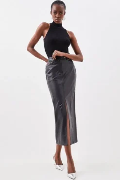 Karen Millen Faux Leather Pencil Maxi Skirt black Best