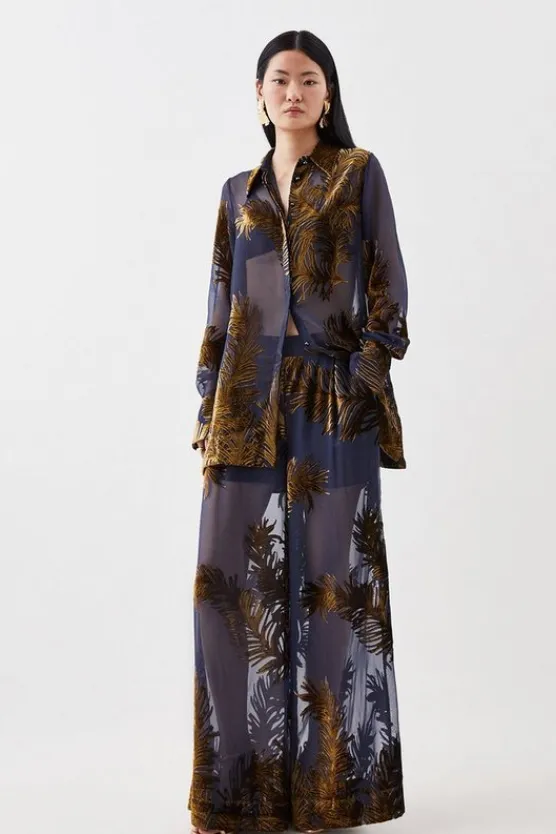 Karen Millen Feather Devore Woven Shirt navy Online
