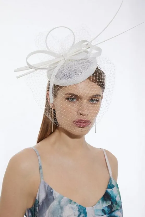 Karen Millen Feather Veil Detail Fascinator ivory Online