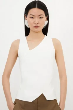 Karen Millen Figure Form Bandage Asymmetric Knit Top cream New