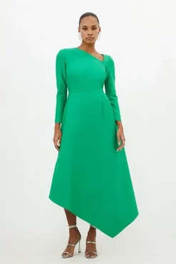 Karen Millen Figure Form Bandage Asymmetric Hem Knit Midi Dress brightgreen Fashion