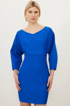 Karen Millen Figure Form Bandage Banana Sleeve V Neck Mini Dress cobalt Outlet