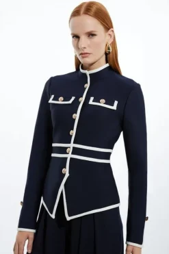 Karen Millen Figure Form Bandage Contrast Piping Jacket navy Fashion