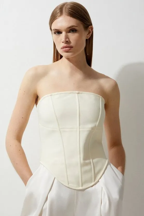 Karen Millen Figure Form Bandage Corset Detail Knit Top neutral Clearance
