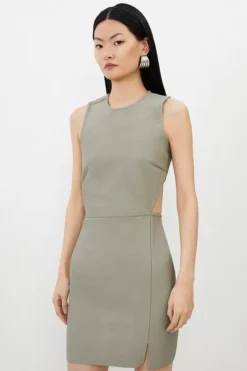 Karen Millen Figure Form Bandage Cut Out Detail Knit Mini Dress lightkhaki Discount
