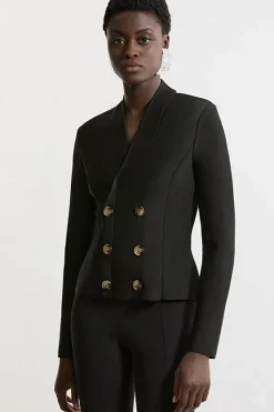 Karen Millen Figure Form Bandage Double Breasted Military Button Top black Discount