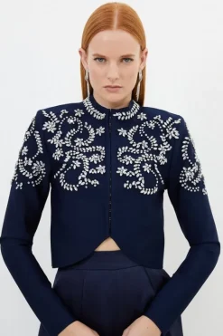 Karen Millen Figure Form Bandage Embellished Knit Jacket navy Online